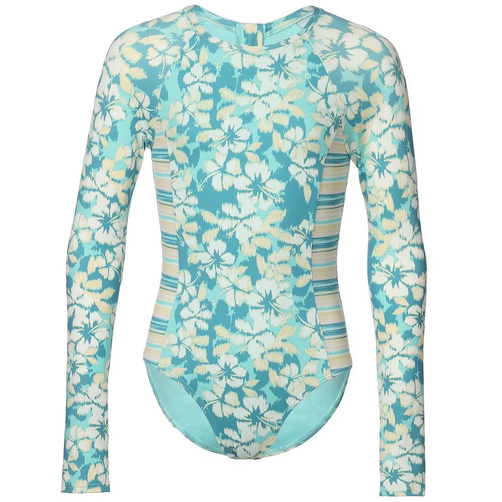NWT Roxy Girls Stone Hibiscus Long Sleeve One-Piece Rashguard Swimsuit 8